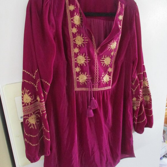 Soft Surroundings Velvet Embroidered Tunic Top magenta S - Picture 1 of 4